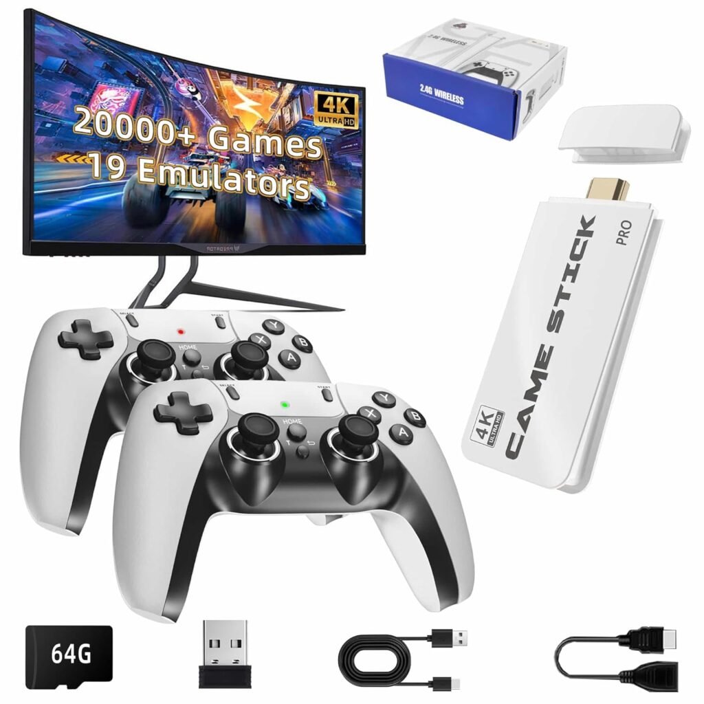 BADGOAL 2025 New Retro Game Console, Nostalgia Gaming Stick, Classic Video Games with 4K HDMI, 20,000+ Games and 19 Emulators, Upgraded Dual 2.4G Wireless Controllers 64GB