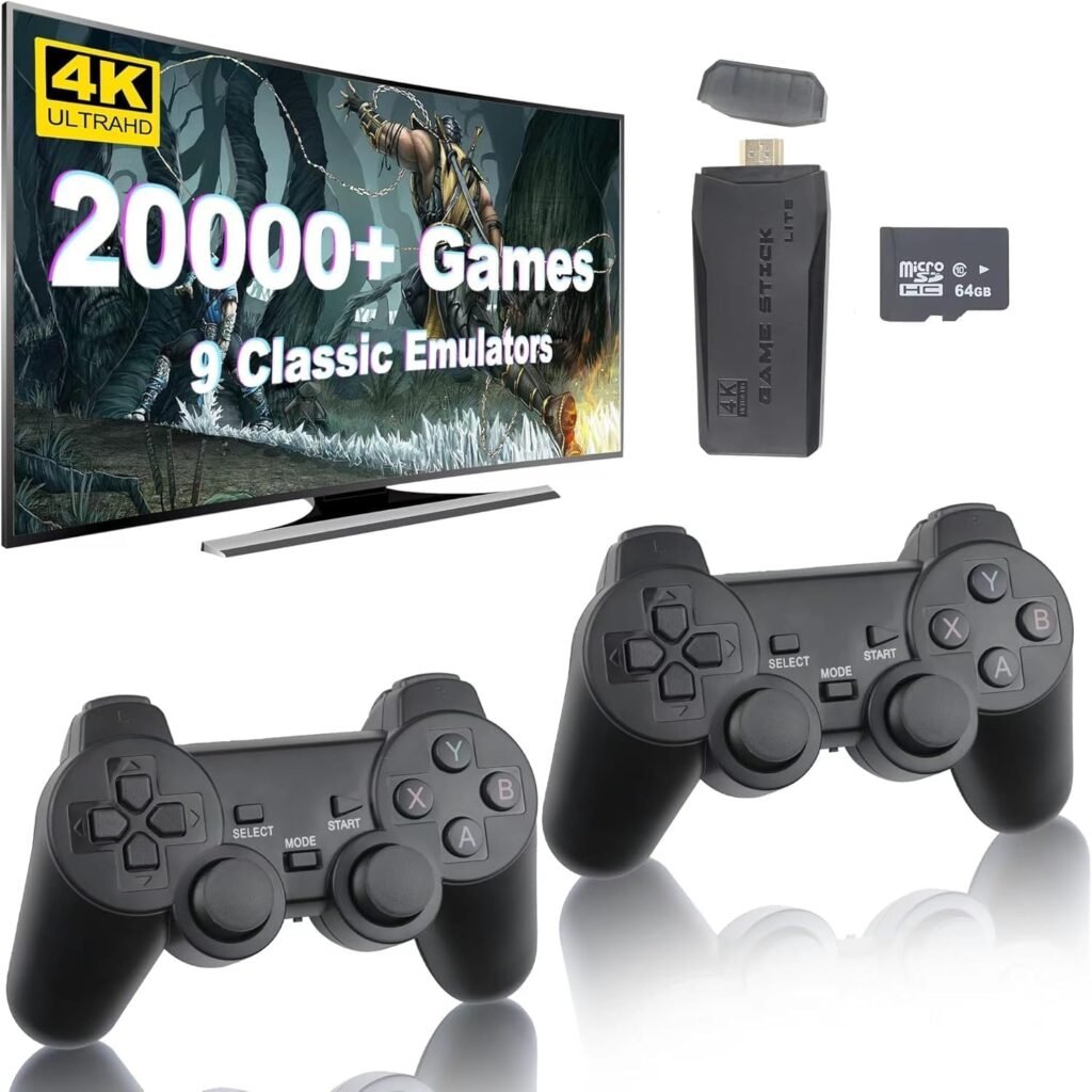 Wireless Retro Handheld Game Console, Retro Game Console, Built-in 20,000+ Plug-and-Play Retro Video Games, Equipped with 9 Classic simulators, 4K HD HDMI Output and Dual 2.4G Wireless Controller